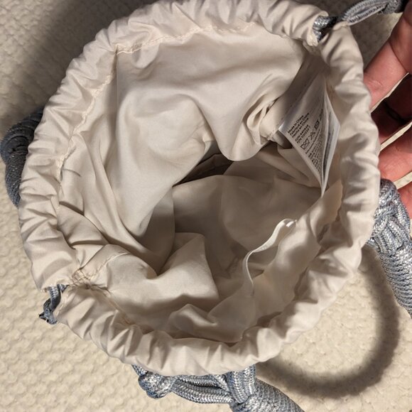 Silver Macramé Mini Bag with Drawstring Pouch Elegant Statement Accessory - Picture 9 of 10